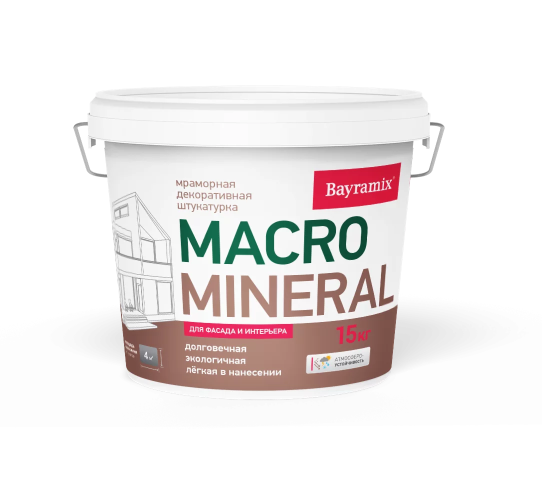 Bayramix Байрамикс Мраморная штукатурка MACRO Mineral, 15 кг, оттенок XL 1048, Макро Минерал декоративная, износостойкая для наружных работ