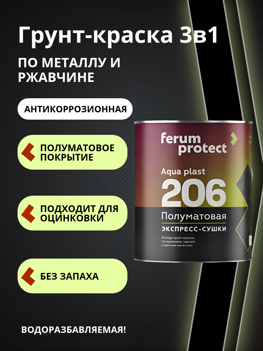 FERUMPROTECT-206 краска-грунт по оцинковке/металлу Графит 0,9 кг ferumprotect: для фасада и для наружных работ