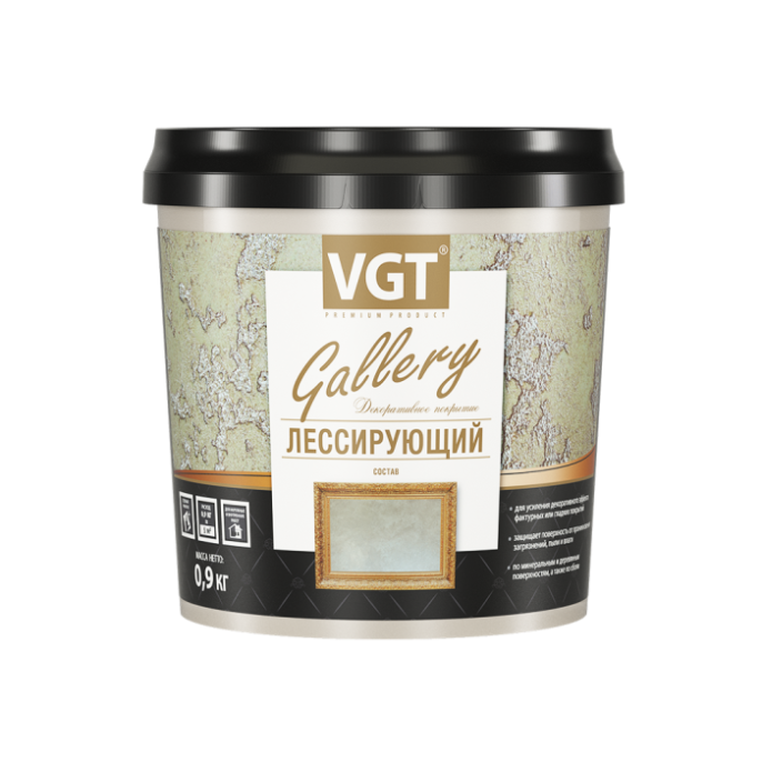Лессирующий состав Gallery ВГТ, цвет Бесцветный, фасовка 0,9 кг: для наружных работ, по штукатурке