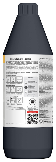 Грунт интерьерный EURO PRIMER, Бесцветный, 0,9л, Tikkivala — купить для внутренних работ