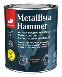 Тиккурила Молотковая краска по ржавчине METALLISTA 0,9 л Черный, для наружных работ, алкидная, атмосферостойкая, стойкая