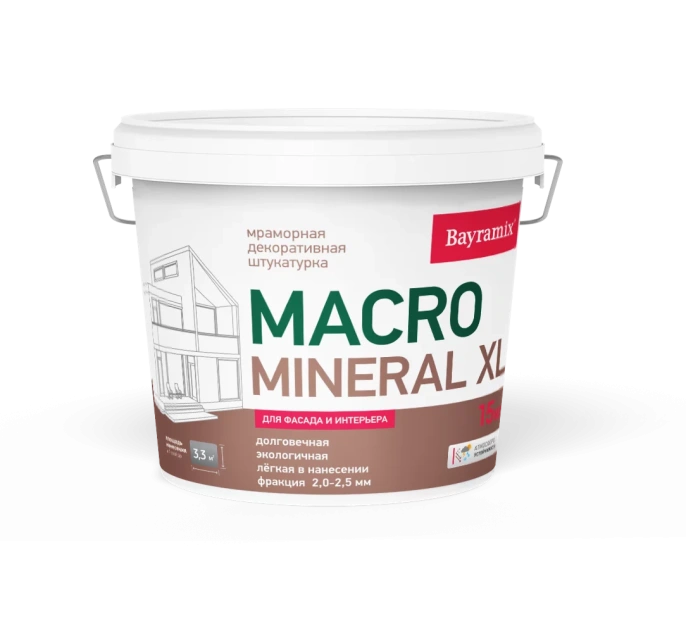Bayramix Байрамикс Мраморная штукатурка MACRO Mineral, 15 кг, оттенок XL 1048, Макро Минерал декоративная, износостойкая для наружных работ